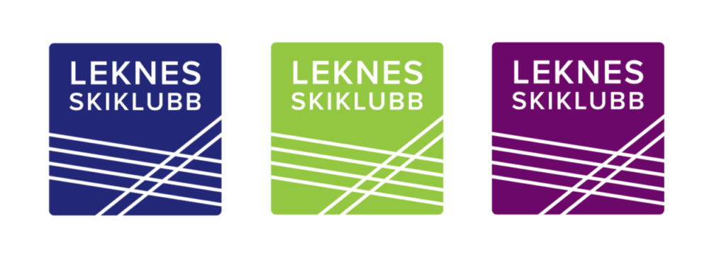 Leknes Skiklubb sine logoer i blått, grønt og fiolett